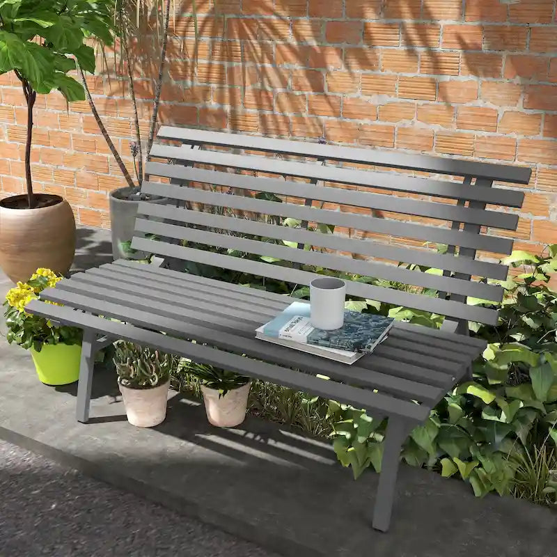 Panca da Giardino Outsunny 48.5, Panca da Esterno per Patio, Panca da Parco Leggera in Alluminio con Sedile a Doghe