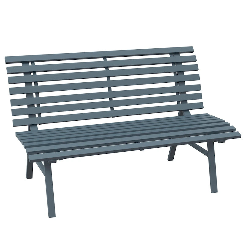 Panca da Giardino Outsunny 48.5, Panca da Esterno per Patio, Panca da Parco Leggera in Alluminio con Sedile a Doghe