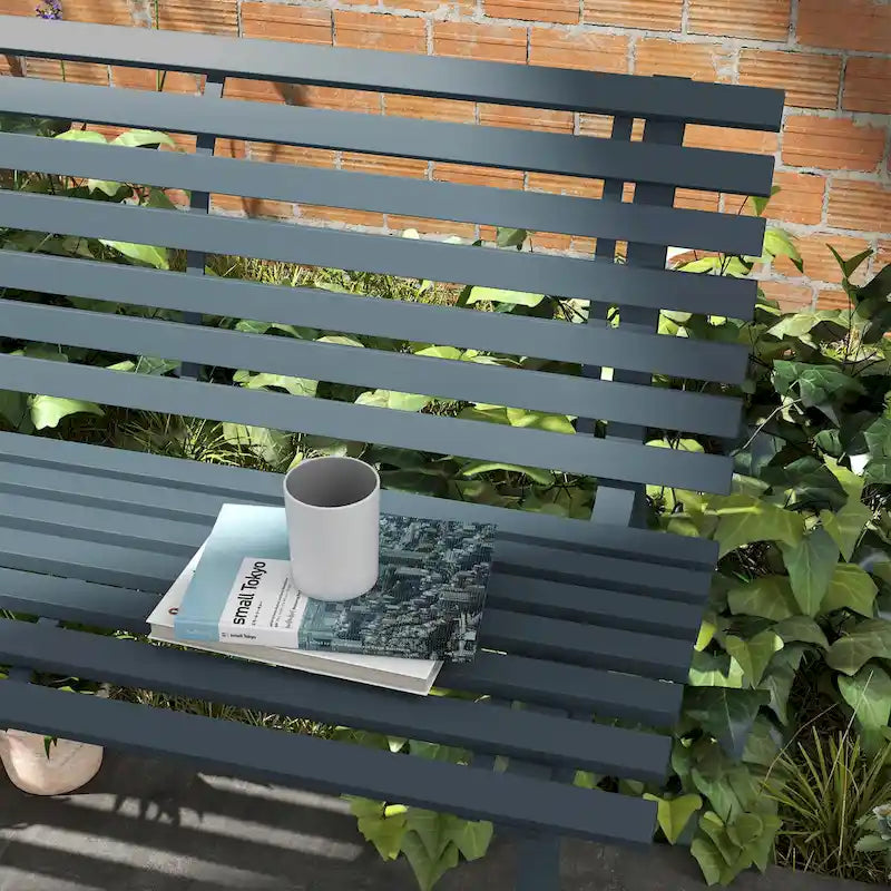 Panca da Giardino Outsunny 48.5, Panca da Esterno per Patio, Panca da Parco Leggera in Alluminio con Sedile a Doghe