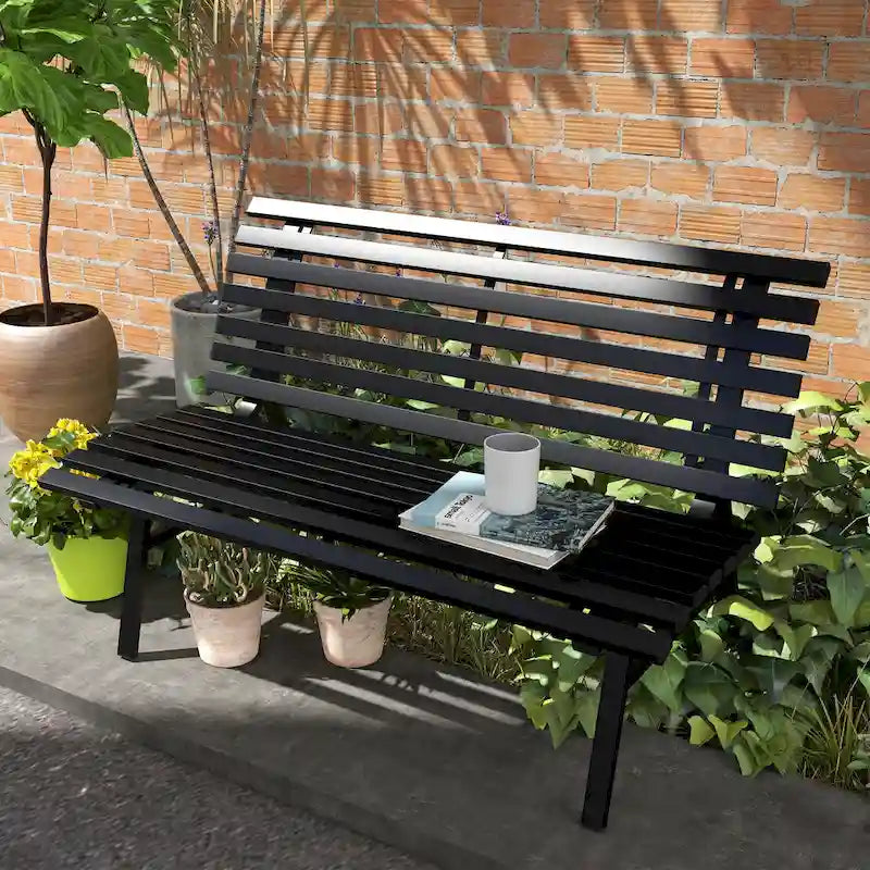 Panca da Giardino Outsunny 48.5, Panca da Esterno per Patio, Panca da Parco Leggera in Alluminio con Sedile a Doghe