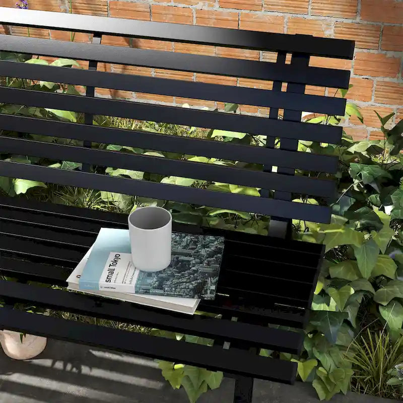 Panca da Giardino Outsunny 48.5, Panca da Esterno per Patio, Panca da Parco Leggera in Alluminio con Sedile a Doghe