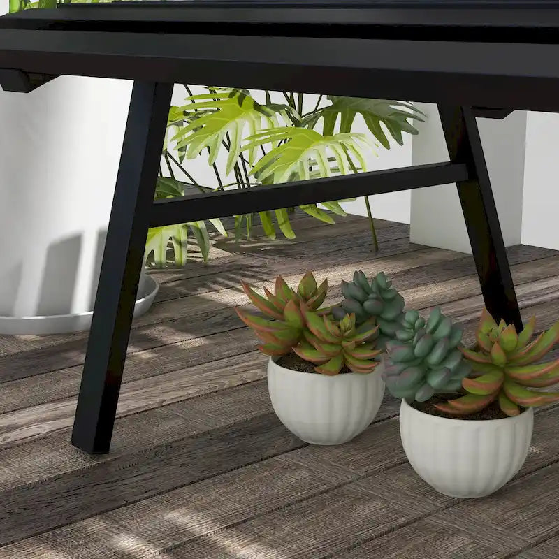 Panca da Giardino Outsunny 48.5, Panca da Esterno per Patio, Panca da Parco Leggera in Alluminio con Sedile a Doghe