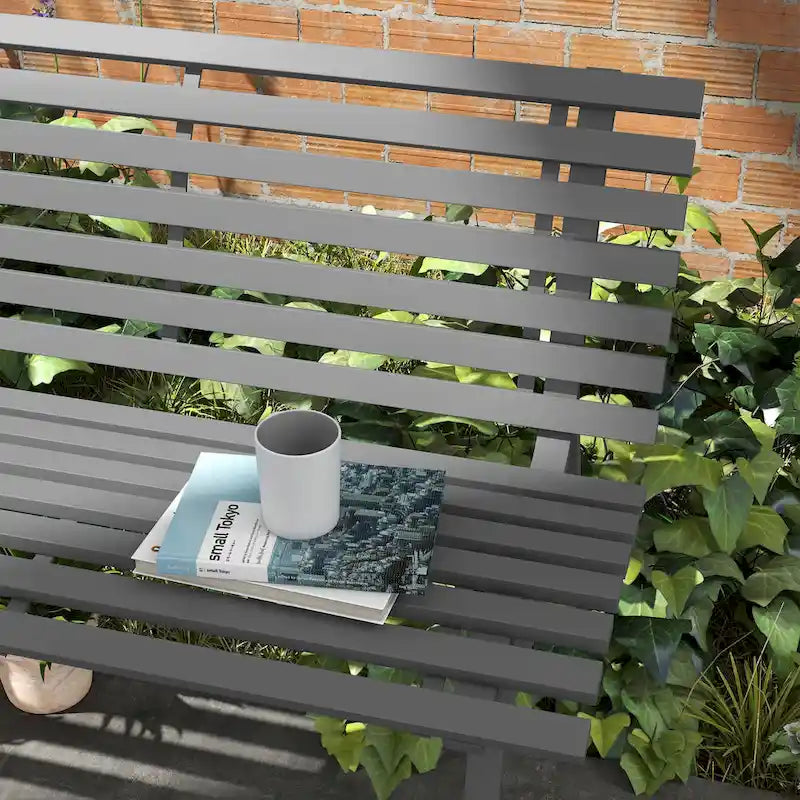Panca da Giardino Outsunny 48.5, Panca da Esterno per Patio, Panca da Parco Leggera in Alluminio con Sedile a Doghe