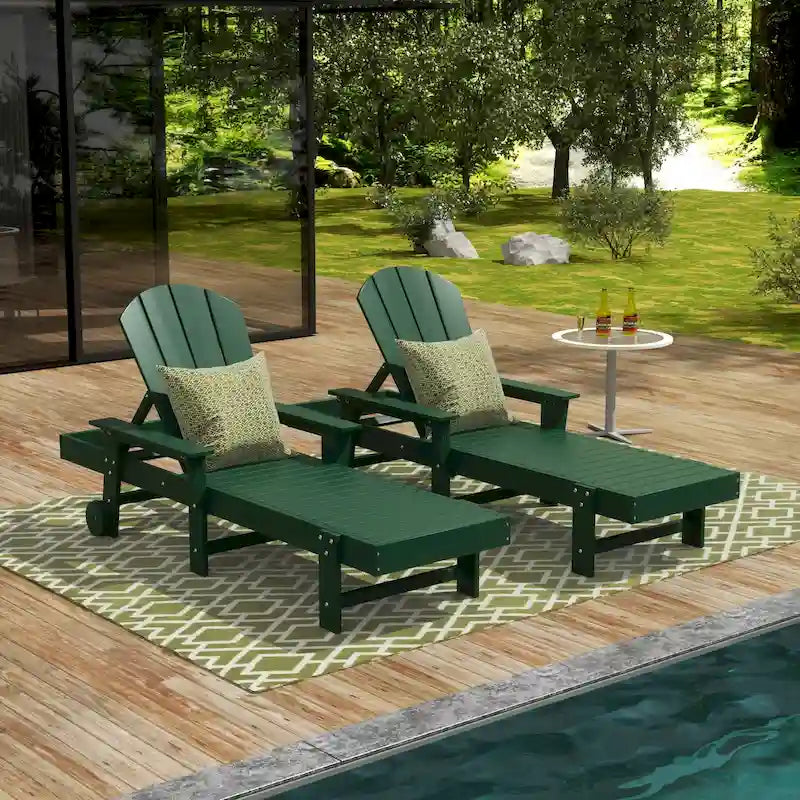 Polytrends Laguna Chaise longue inclinable d'extérieur en PEHD toutes saisons avec bras et roues (Lot de 2)