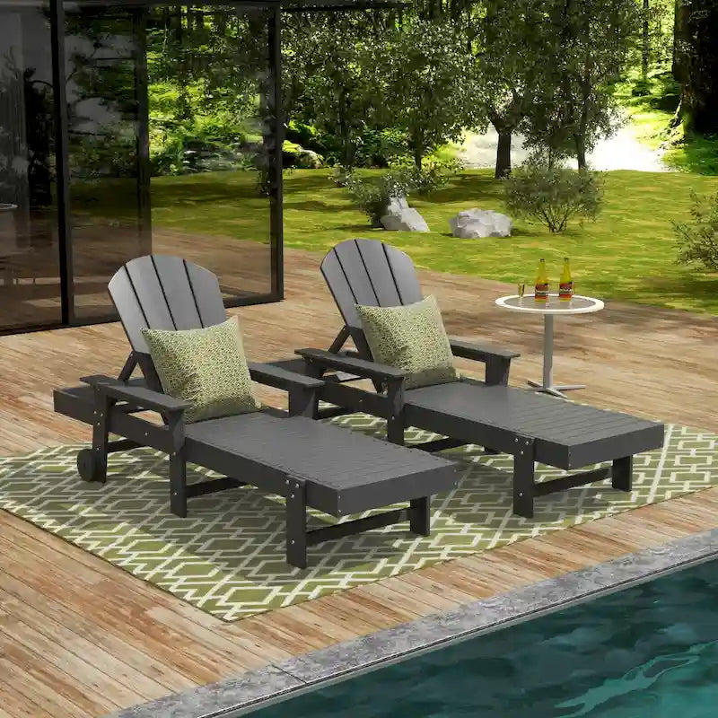 Polytrends Laguna Chaise longue inclinable d'extérieur en PEHD toutes saisons avec bras et roues (Lot de 2)