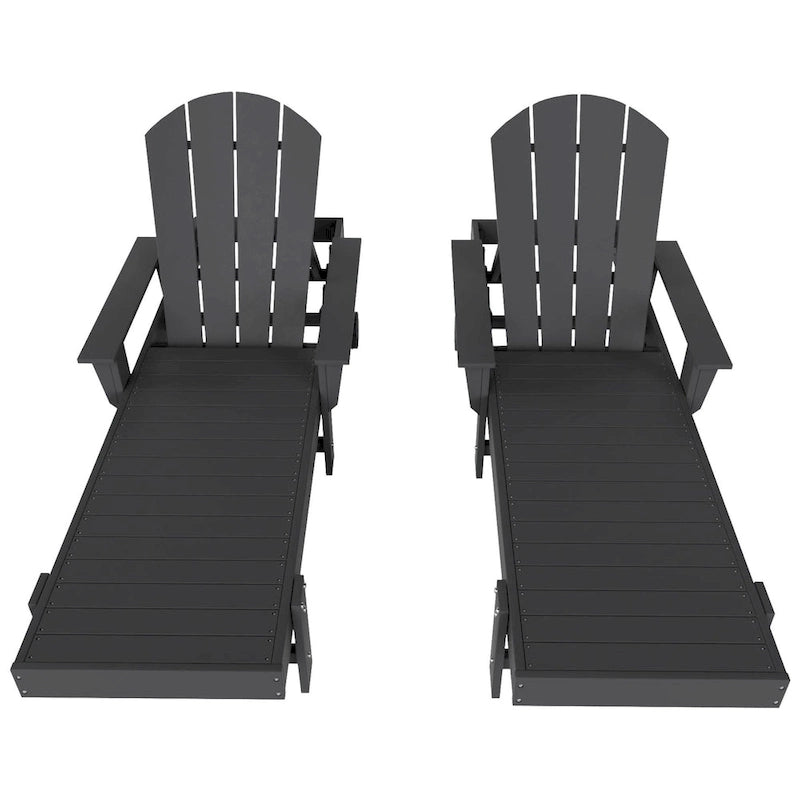 Polytrends Laguna Chaise longue inclinable d'extérieur en PEHD toutes saisons avec bras et roues (Lot de 2)