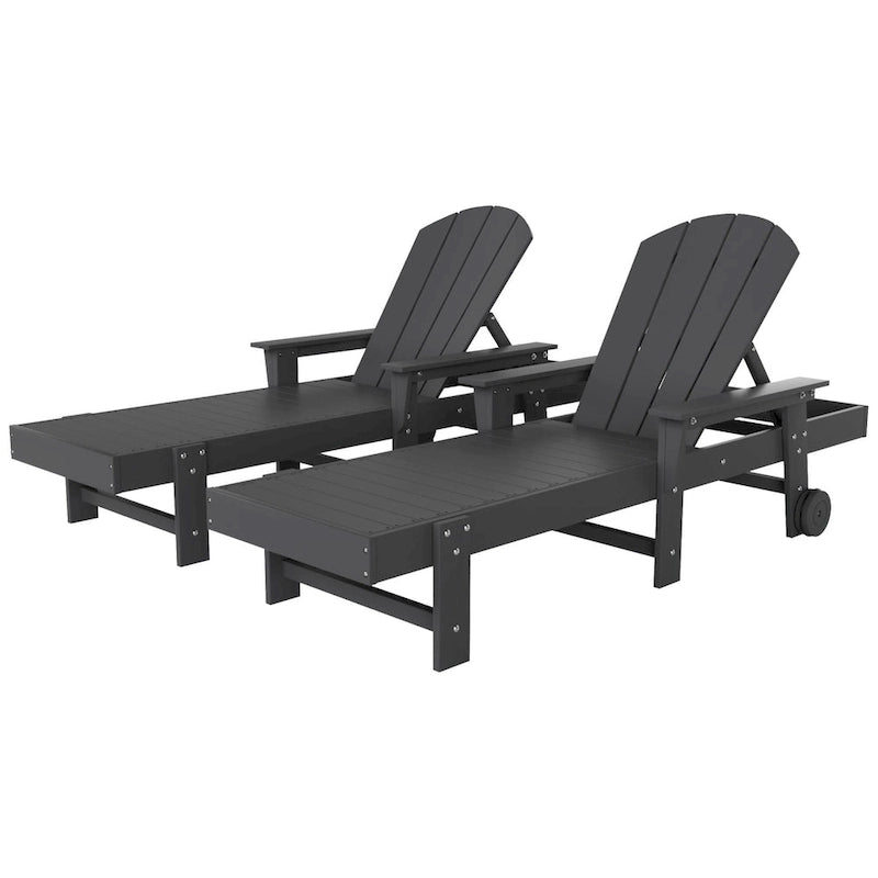 Polytrends Laguna Chaise longue inclinable d'extérieur en PEHD toutes saisons avec bras et roues (Lot de 2)