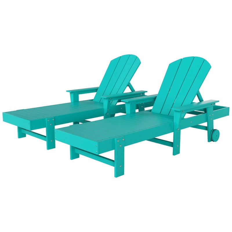 Polytrends Laguna Chaise longue inclinable d'extérieur en PEHD toutes saisons avec bras et roues (Lot de 2)