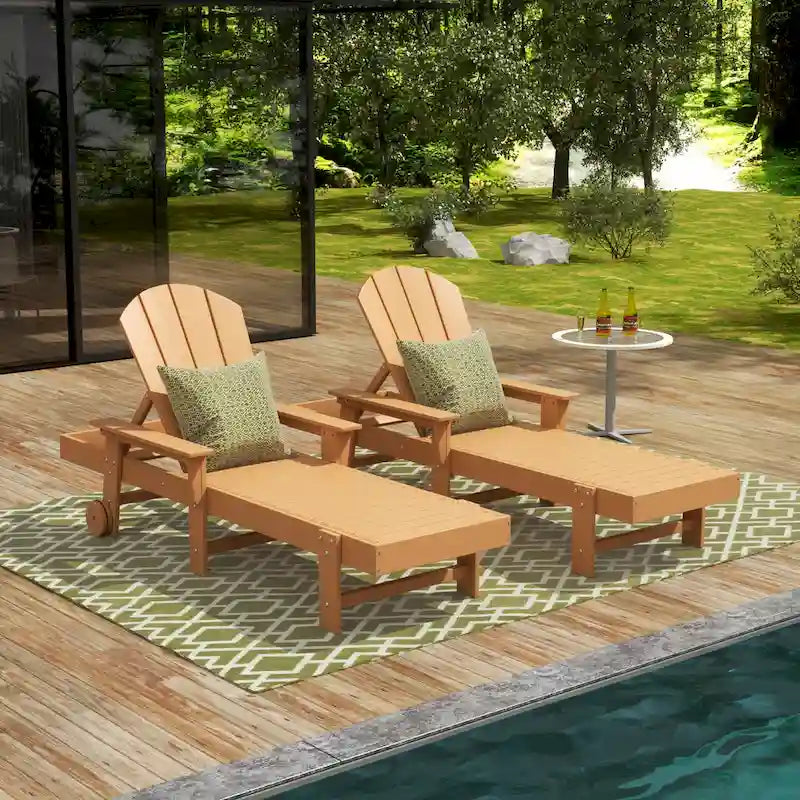Polytrends Laguna Chaise longue inclinable d'extérieur en PEHD toutes saisons avec bras et roues (Lot de 2)