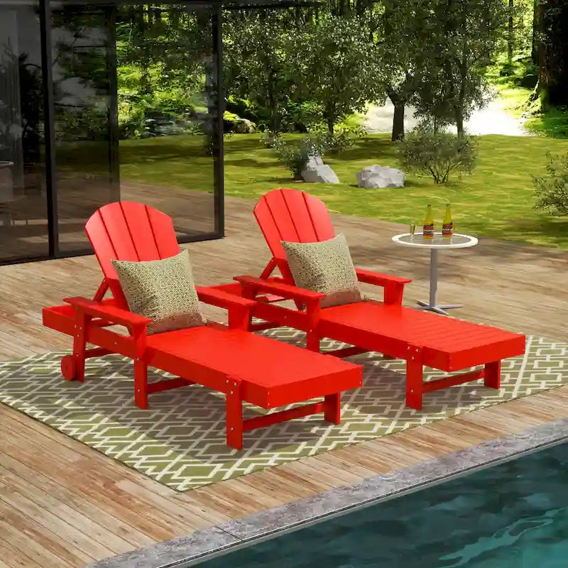 Polytrends Laguna Chaise longue inclinable d'extérieur en PEHD toutes saisons avec bras et roues (Lot de 2)