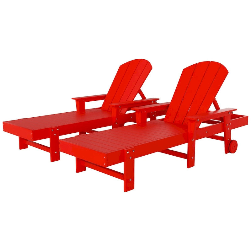 Polytrends Laguna Chaise longue inclinable d'extérieur en PEHD toutes saisons avec bras et roues (Lot de 2)