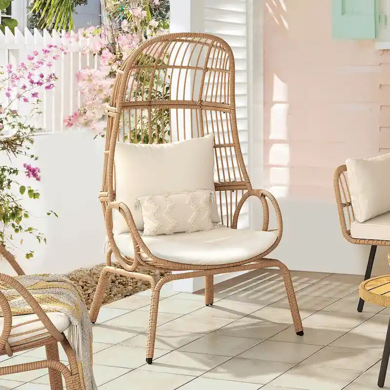 Moasis Outdoor Narrow Wicker Egg Chair Basket with Cushions