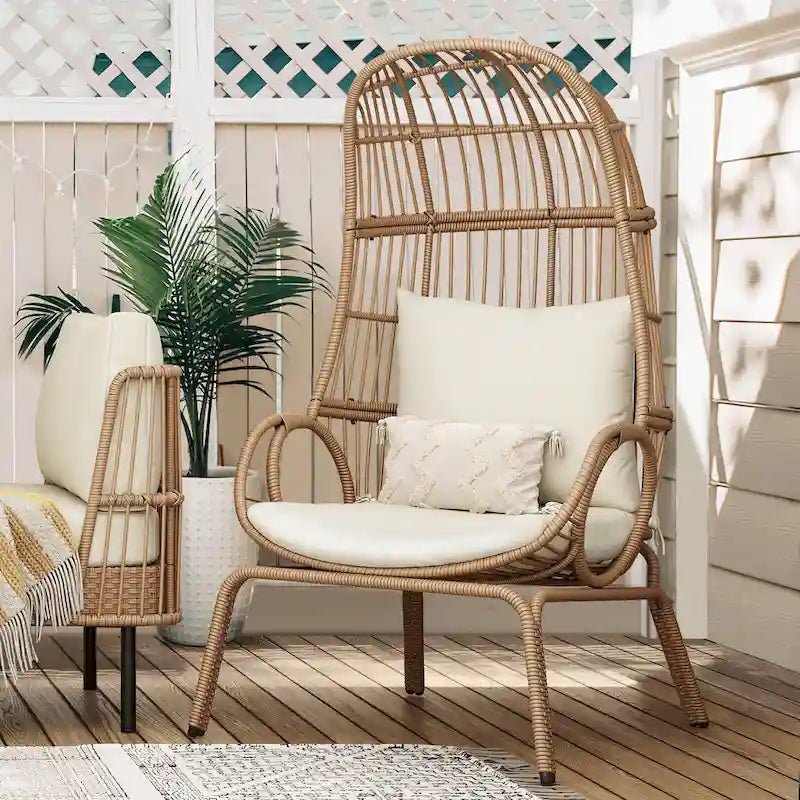 Panier de chaise œuf étroit en osier d'extérieur Moasis avec coussins