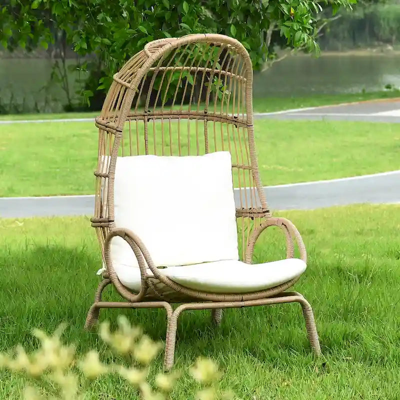 Panier de chaise œuf étroit en osier d'extérieur Moasis avec coussins