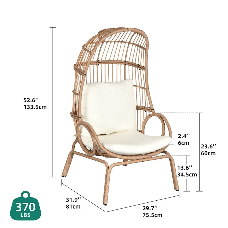 Panier de chaise œuf étroit en osier d'extérieur Moasis avec coussins