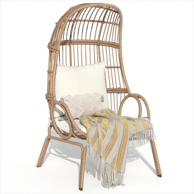 Panier de chaise œuf étroit en osier d'extérieur Moasis avec coussins
