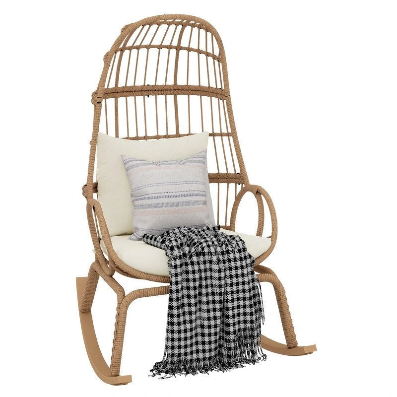 Panier de chaise œuf étroit en osier d'extérieur Moasis avec coussins
