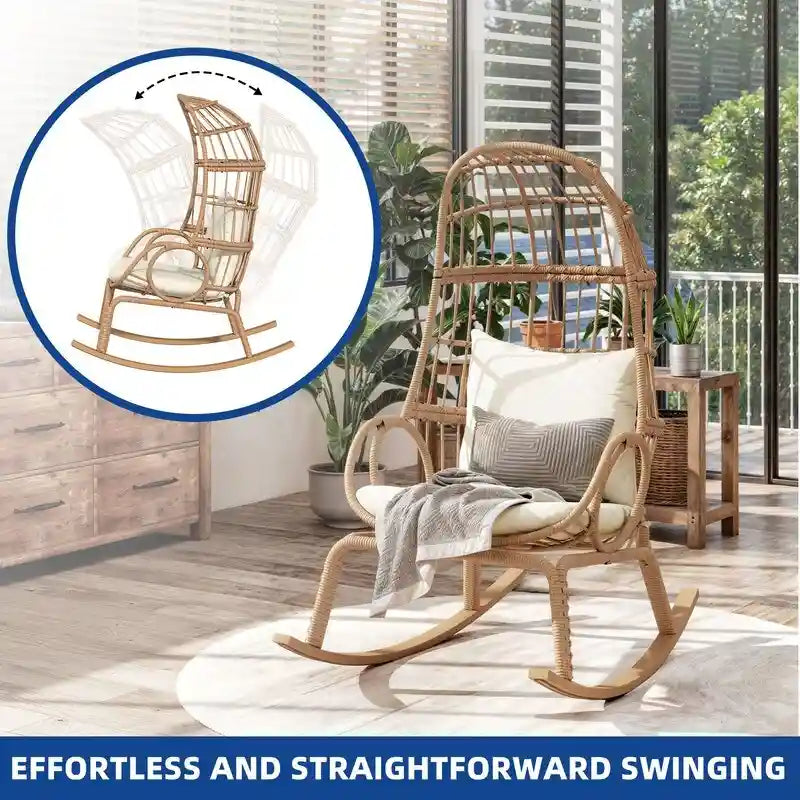 Panier de chaise œuf étroit en osier d'extérieur Moasis avec coussins
