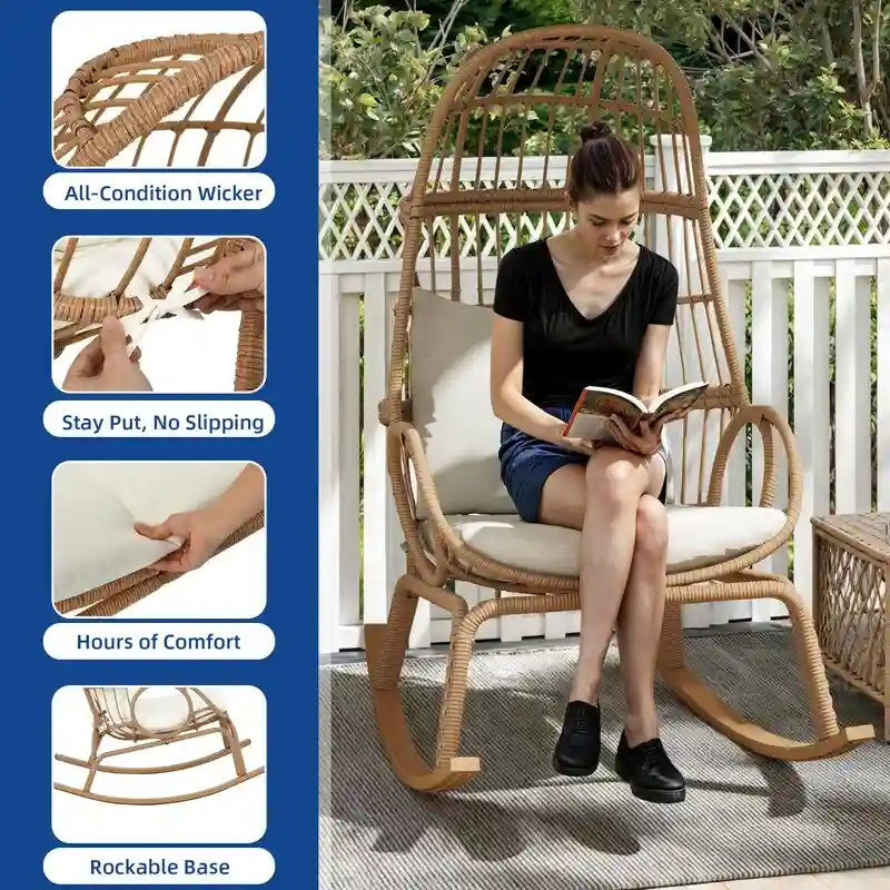 Panier de chaise œuf étroit en osier d'extérieur Moasis avec coussins