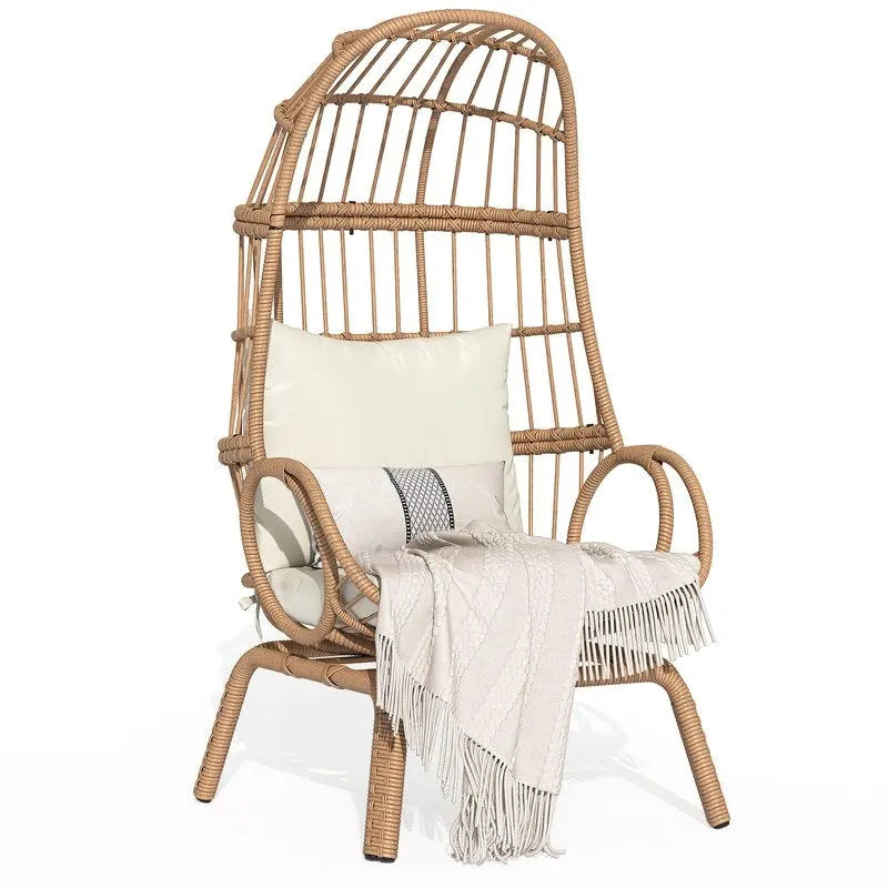 Panier de chaise œuf étroit en osier d'extérieur Moasis avec coussins