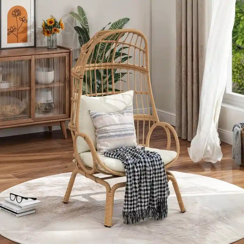 Panier de chaise œuf étroit en osier d'extérieur Moasis avec coussins
