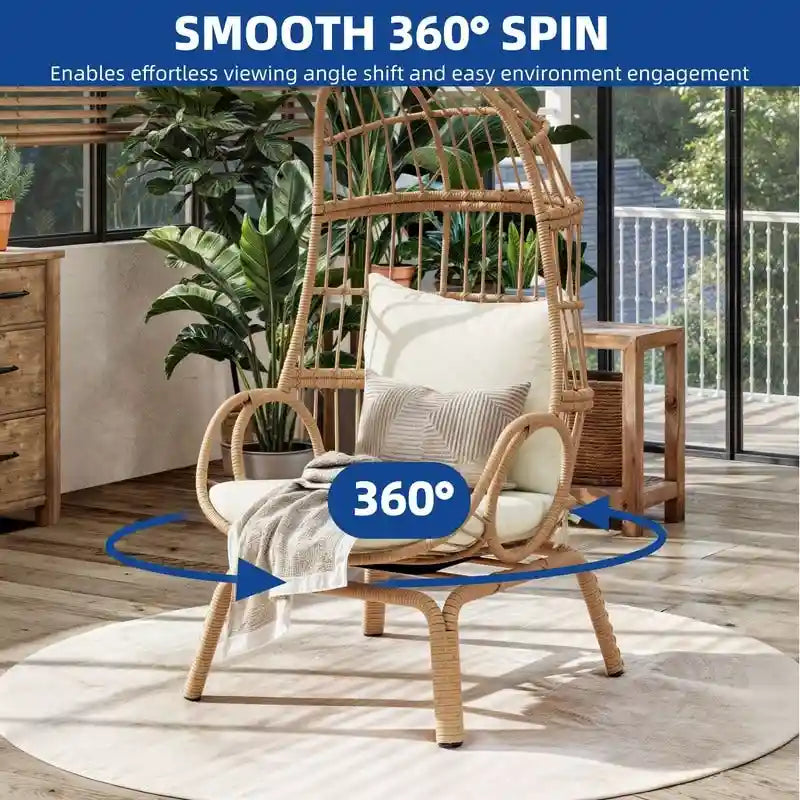 Panier de chaise œuf étroit en osier d'extérieur Moasis avec coussins