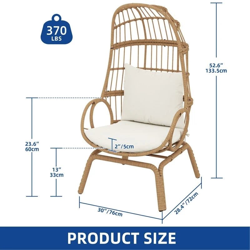 Panier de chaise œuf étroit en osier d'extérieur Moasis avec coussins