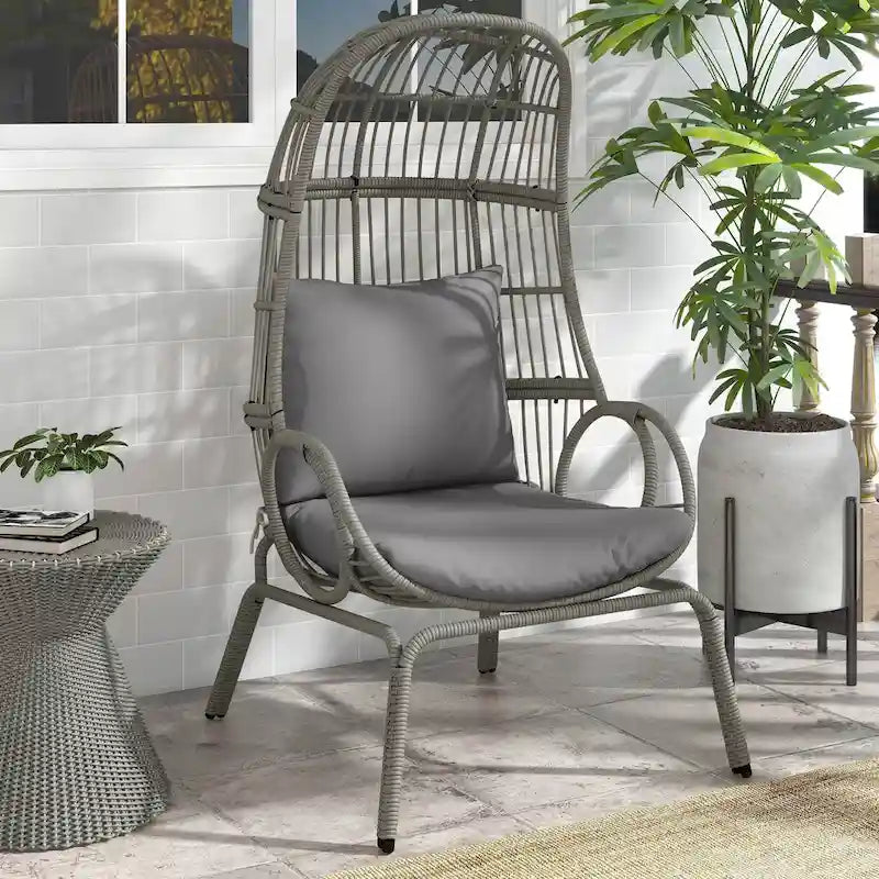 Panier de chaise œuf étroit en osier d'extérieur Moasis avec coussins