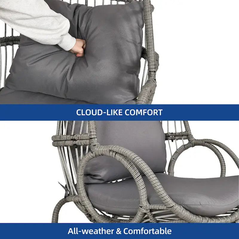 Panier de chaise œuf étroit en osier d'extérieur Moasis avec coussins