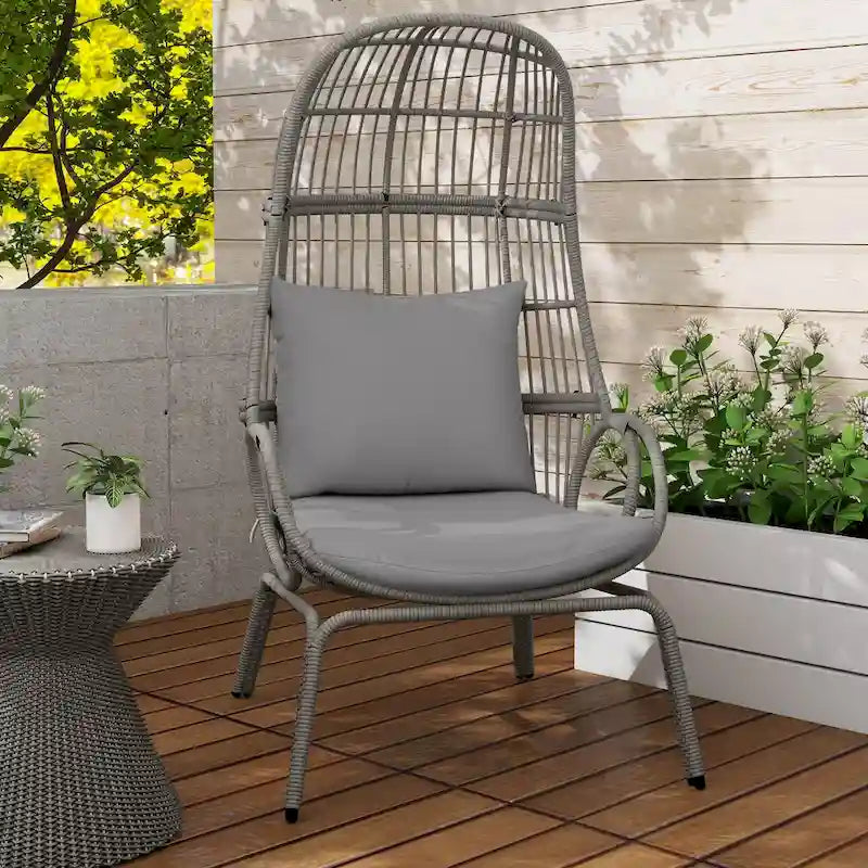 Panier de chaise œuf étroit en osier d'extérieur Moasis avec coussins
