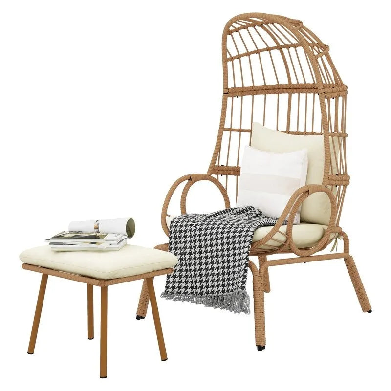 Panier de chaise œuf étroit en osier d'extérieur Moasis avec coussins