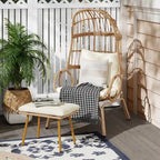 Panier de chaise œuf étroit en osier d'extérieur Moasis avec coussins