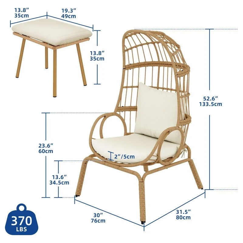 Panier de chaise œuf étroit en osier d'extérieur Moasis avec coussins