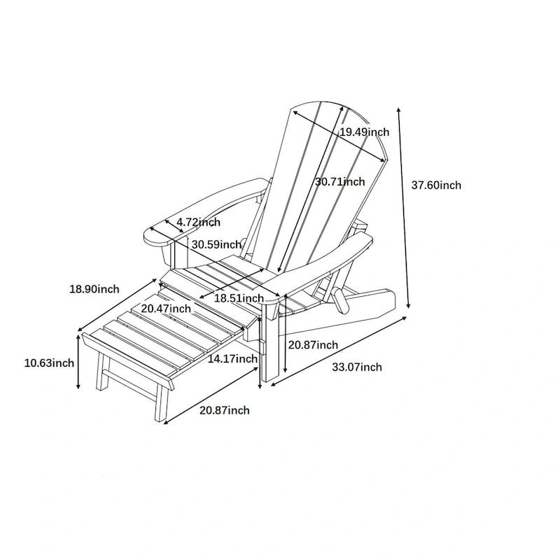 Sedia Adirondack pieghevole in poliplastica Hurley con poggiapiedi estraibile