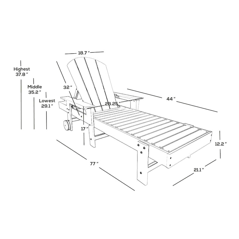 Lettino da sole reclinabile Polytrends Laguna in HDPE per esterni e bordo piscina, con braccioli e ruote, resistente alle intemperie