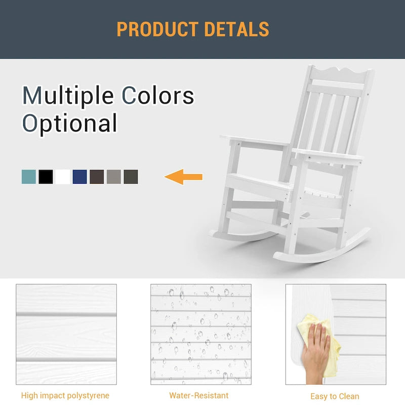 Chaise à bascule d'extérieur en plastique LIVOOSUN Adirondack pour patio
