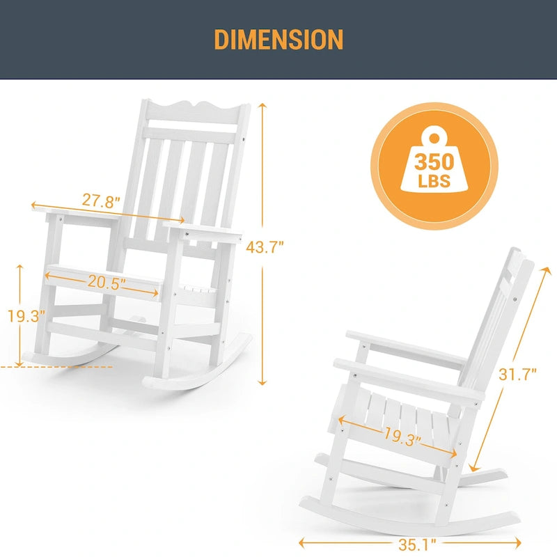 Chaise à bascule d'extérieur en plastique LIVOOSUN Adirondack pour patio