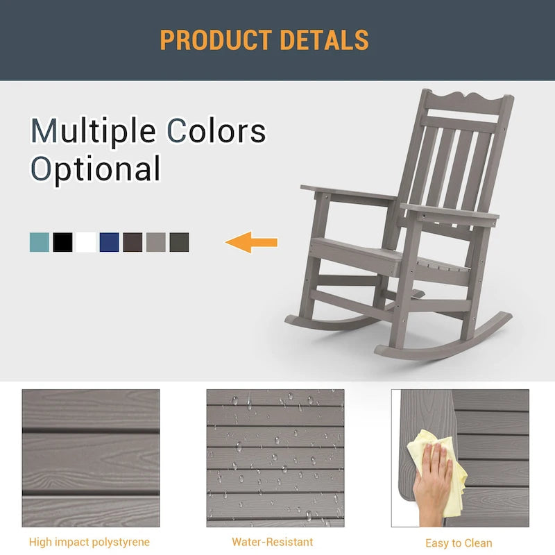 Chaise à bascule d'extérieur en plastique LIVOOSUN Adirondack pour patio