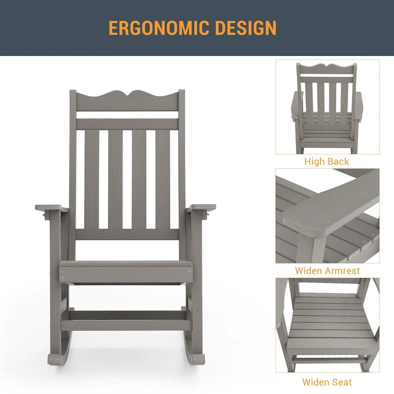 Chaise à bascule d'extérieur en plastique LIVOOSUN Adirondack pour patio