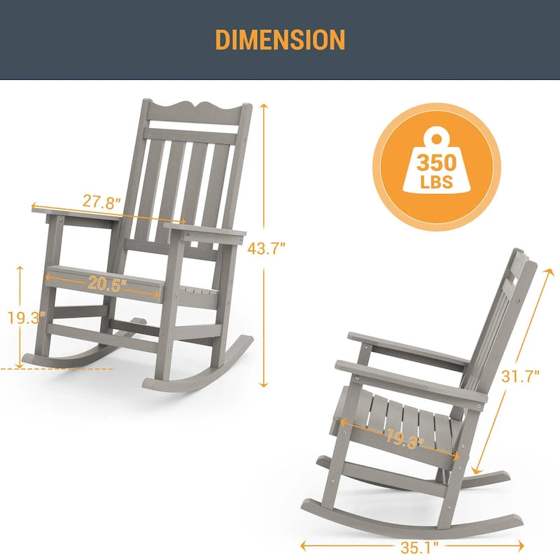 Chaise à bascule d'extérieur en plastique LIVOOSUN Adirondack pour patio