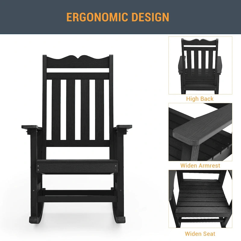 Chaise à bascule d'extérieur en plastique LIVOOSUN Adirondack pour patio