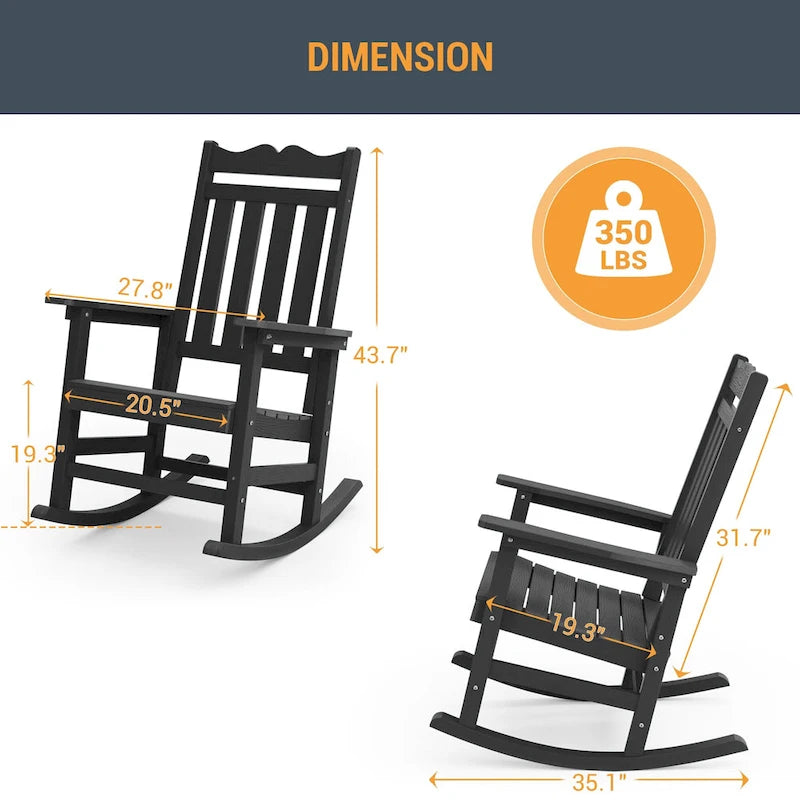 Chaise à bascule d'extérieur en plastique LIVOOSUN Adirondack pour patio