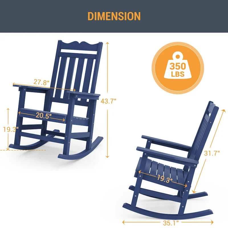 Chaise à bascule d'extérieur en plastique LIVOOSUN Adirondack pour patio