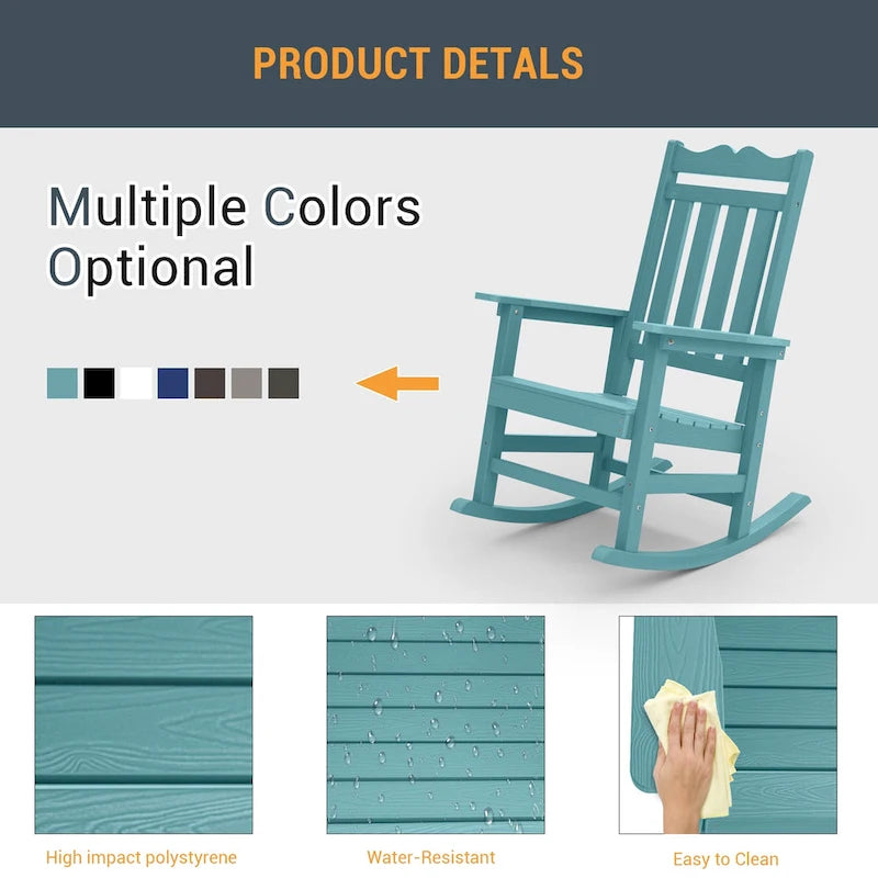 Chaise à bascule d'extérieur en plastique LIVOOSUN Adirondack pour patio