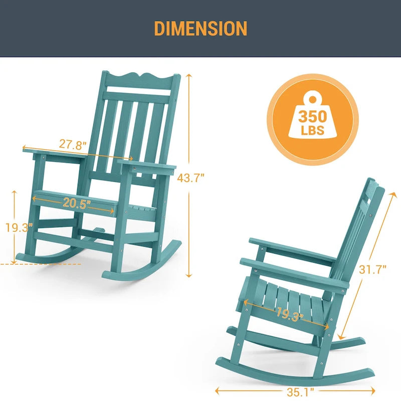 Chaise à bascule d'extérieur en plastique LIVOOSUN Adirondack pour patio