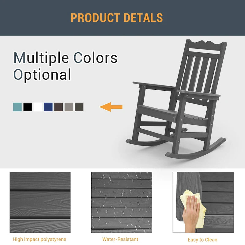 Chaise à bascule d'extérieur en plastique LIVOOSUN Adirondack pour patio