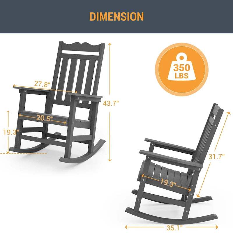 Chaise à bascule d'extérieur en plastique LIVOOSUN Adirondack pour patio