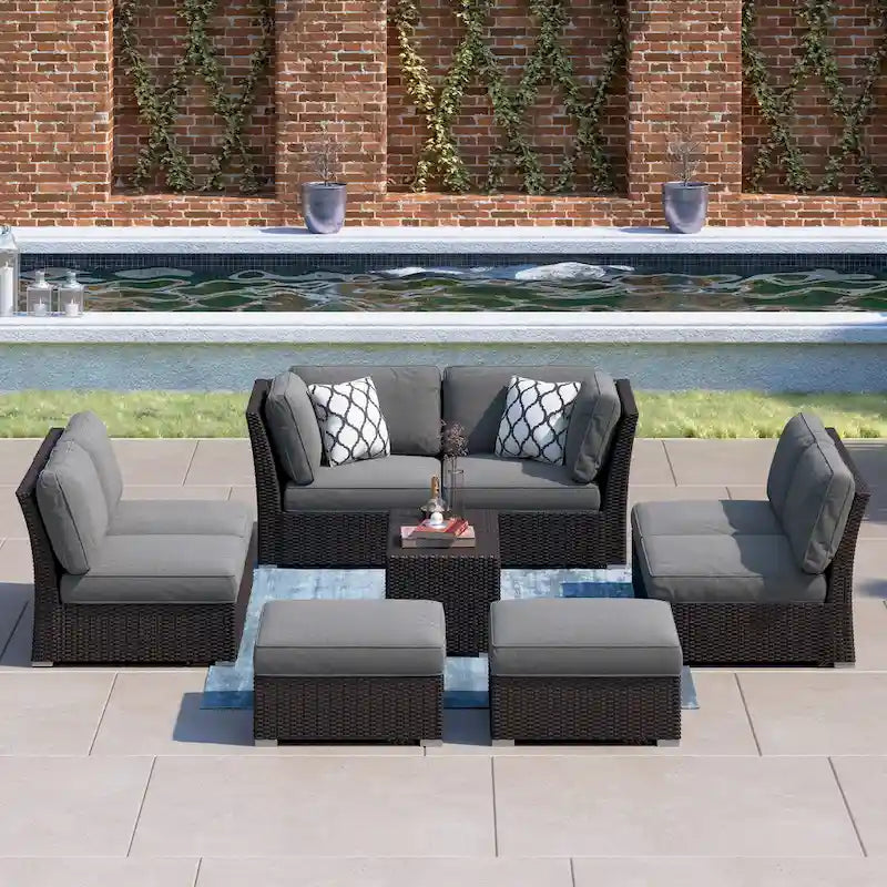 Ensemble de meubles de patio Corvus Oreanne en osier marron 10 pièces