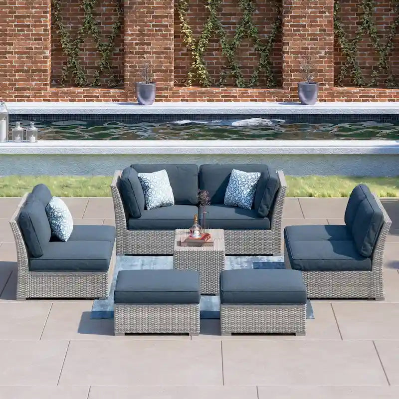 Ensemble de meubles de patio Corvus Oreanne en osier marron 10 pièces