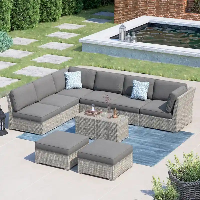 Ensemble de meubles de patio Corvus Oreanne en osier marron 10 pièces